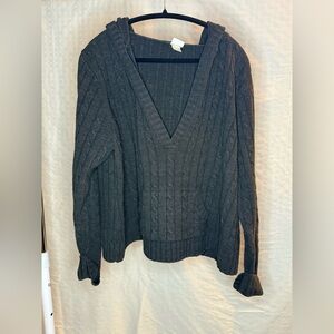 Gray Cable Knit Women's Hooded Sweater